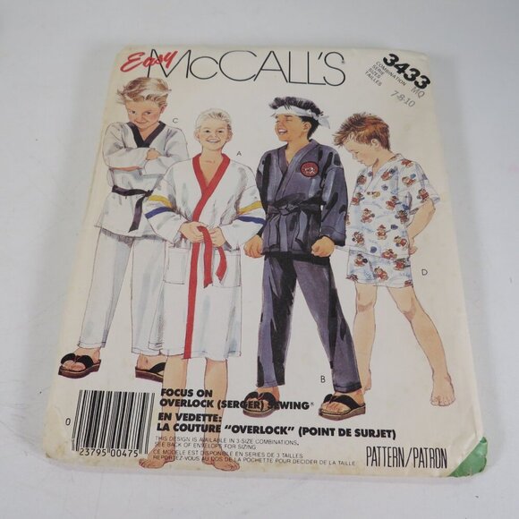 McCalls 3433 Clothing Pattern EASY kids Robe, Pants, Top; PJs, Marshal Arts - Picture 2 of 11